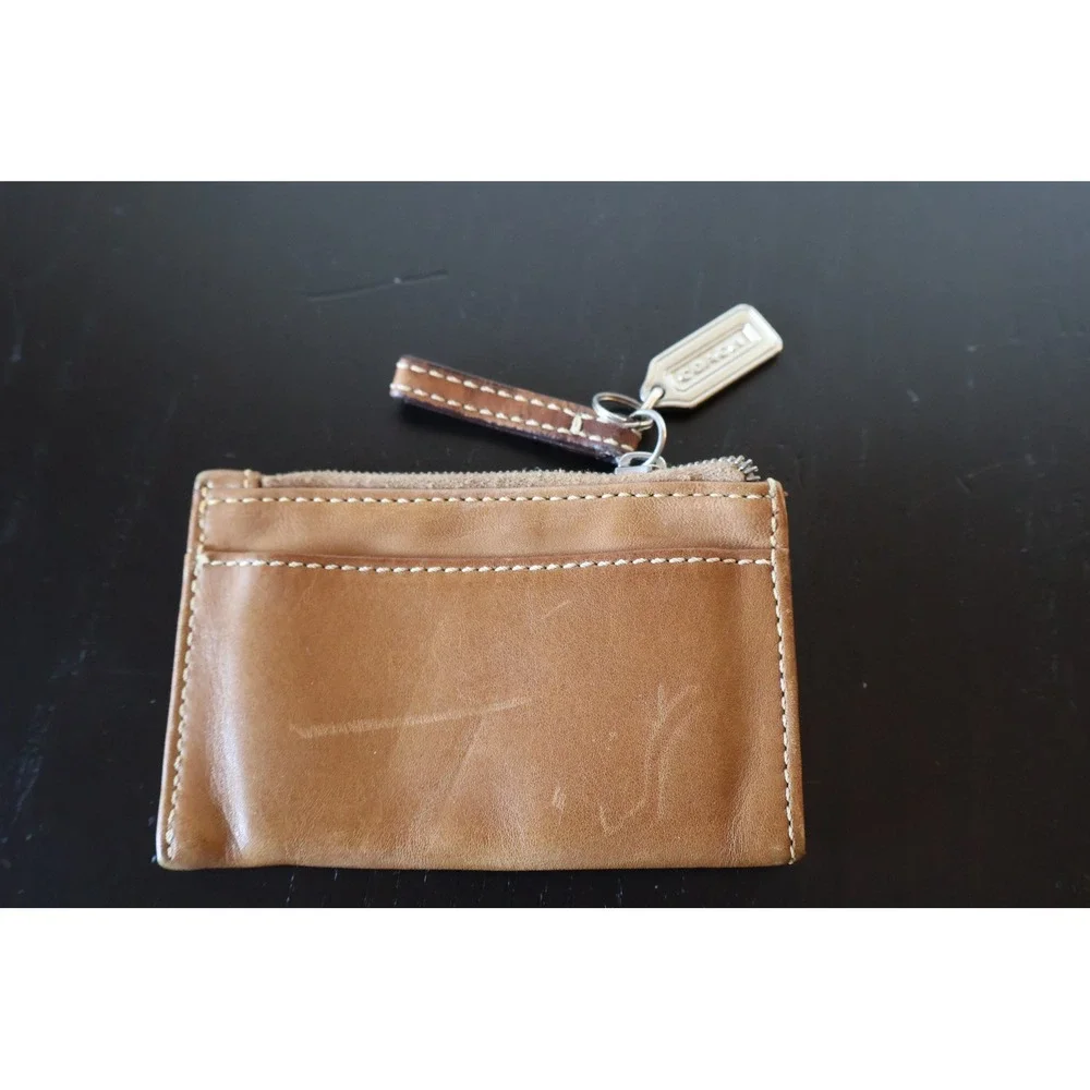 Vintage Coach Soho Mini Coin Purse Tan Leather Keychain Wallet Y2K